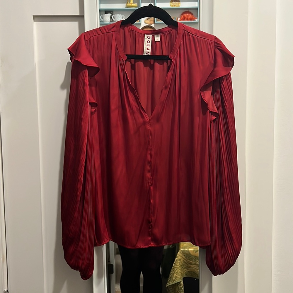 Anthropologie red polyester blouse